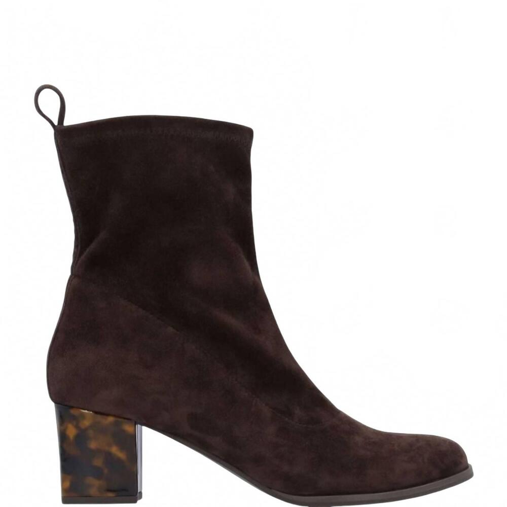 NEW L'AMOUR DES PIEDS women's picarus tortoise heel bootie in chocolate suede